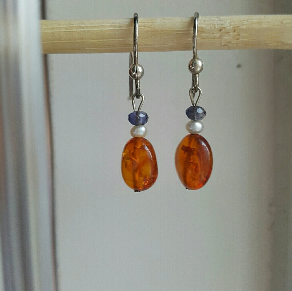Amber sterling drop earrings